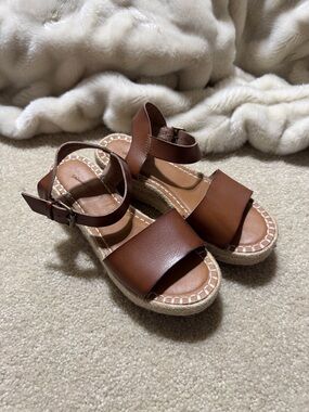 Universal Thread Kids Brown Leather Espadrille Sandals with Ankle Strap